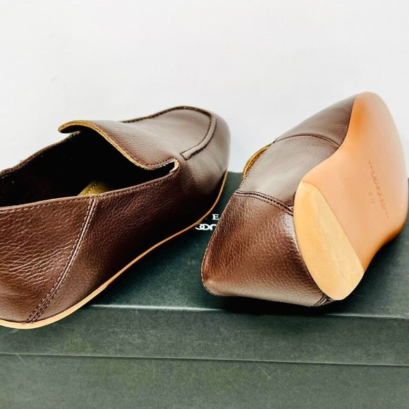 Men's Bloomingdale's 141282 Flat Last Push Down Apron Brown Leather Men's Shoes - Picture 4 of 6